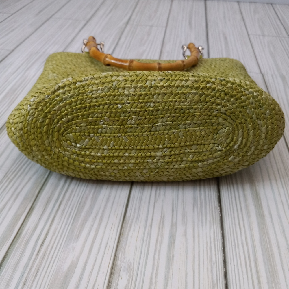 Vintage Y2K Lime Green Straw & Bamboo Handbag - Picture 3 of 8